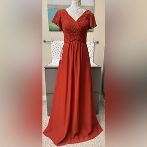 Stacees A-line V Neck Short Sleeve Long Chiffon Bridesmaid Dress Pleated NEW 6